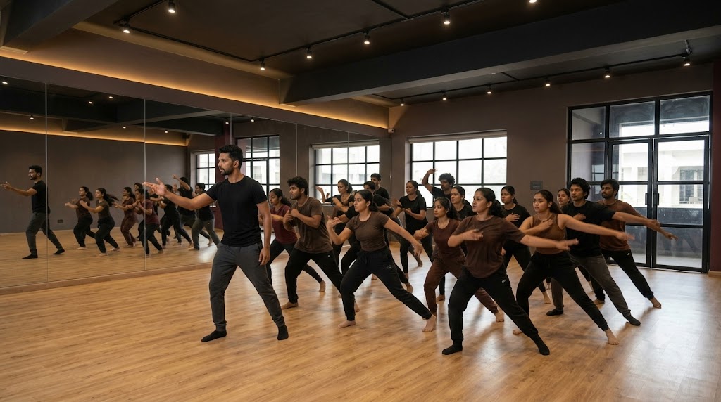 Dance group rehearsing in the studio